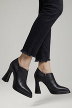 Women Leather Platform Block Heel Pumps Side Zip