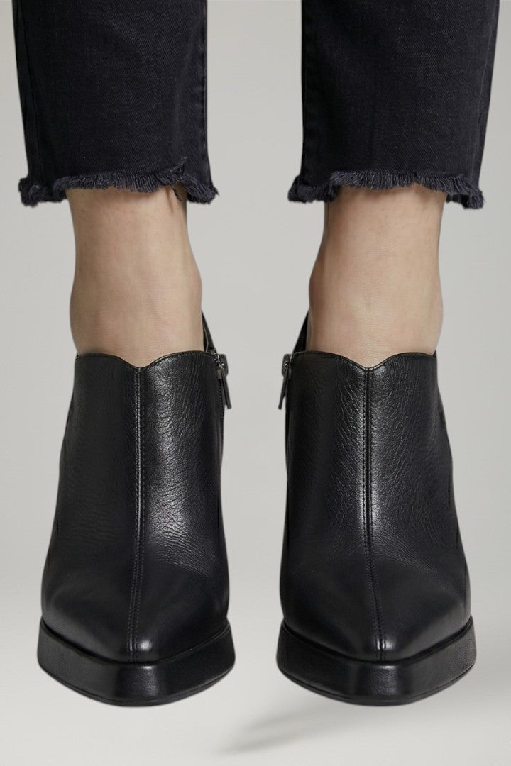 Women Leather Platform Block Heel Pumps Side Zip