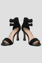 Lena | Women's Leather Sandals | Black, Stiletto Heel, Ankle Strap | Open Toe