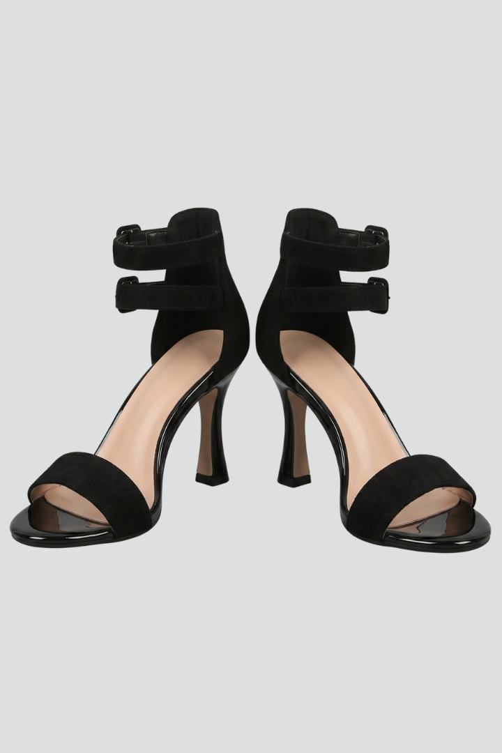 Lena | Women's Leather Sandals | Black, Stiletto Heel, Ankle Strap | Open Toe