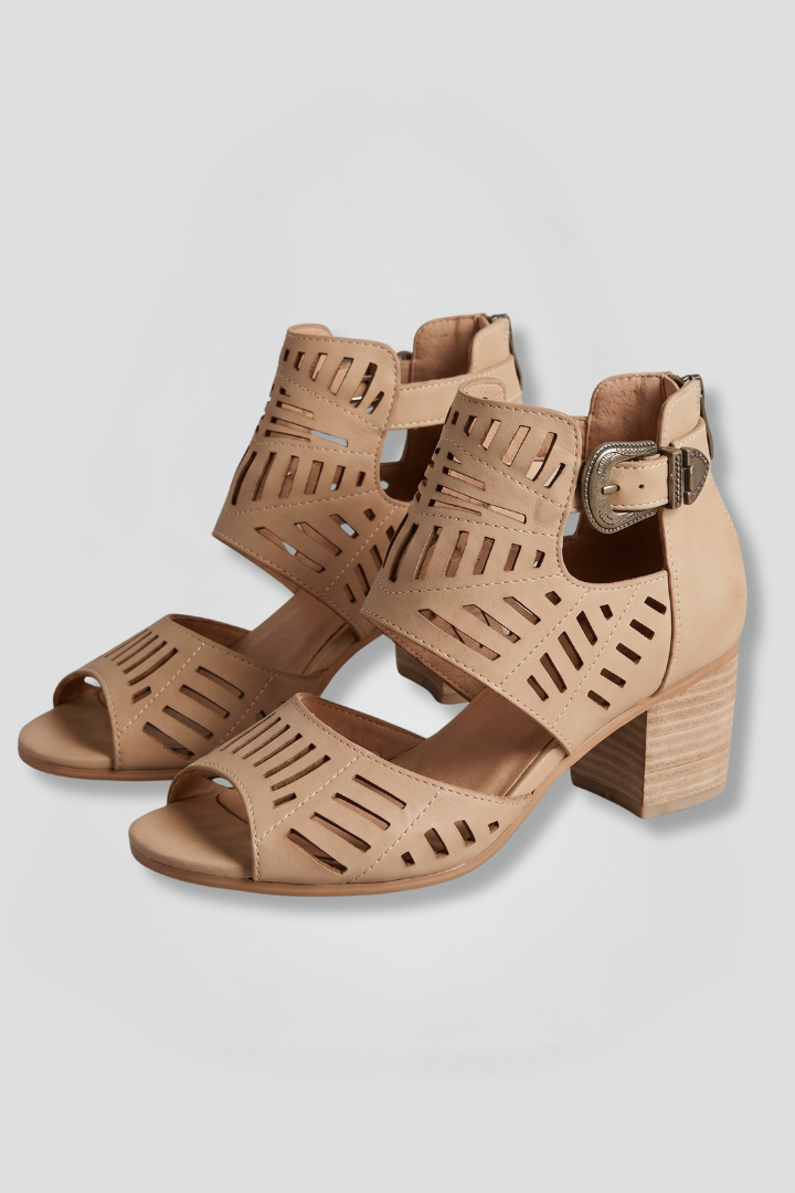 Anneke | Women's Leather Sandals | Block Heel, Ankle Strap | Open Toe