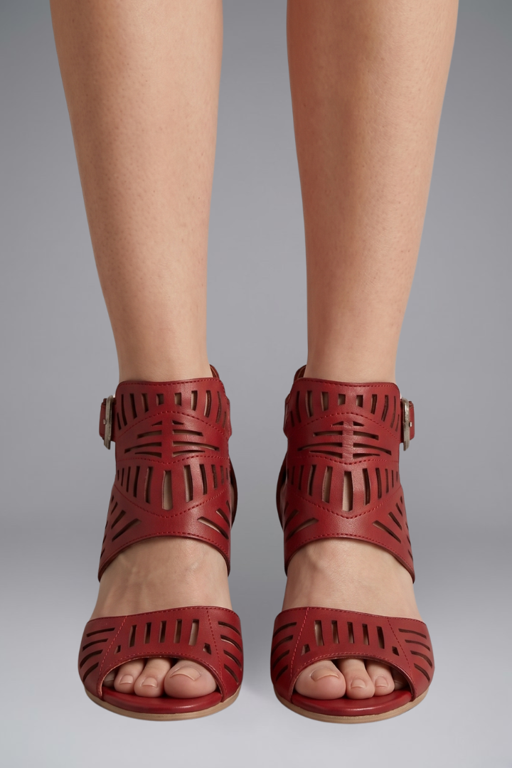 Anneke | Women's Leather Sandals | Block Heel, Ankle Strap | Open Toe