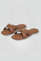 Tindra | Women's Sandals | Criss Cross Strap, Slip On | Flat TPR Sole