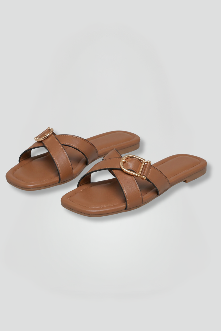 Tindra | Women's Sandals | Criss Cross Strap, Slip On | Flat TPR Sole