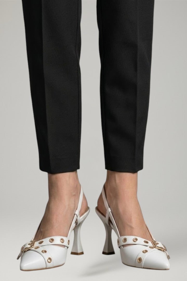 Women Leather Sandals Pointed Toe Stiletto Heel Buckle