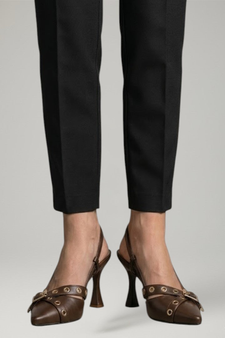 Women Leather Sandals Pointed Toe Stiletto Heel Buckle