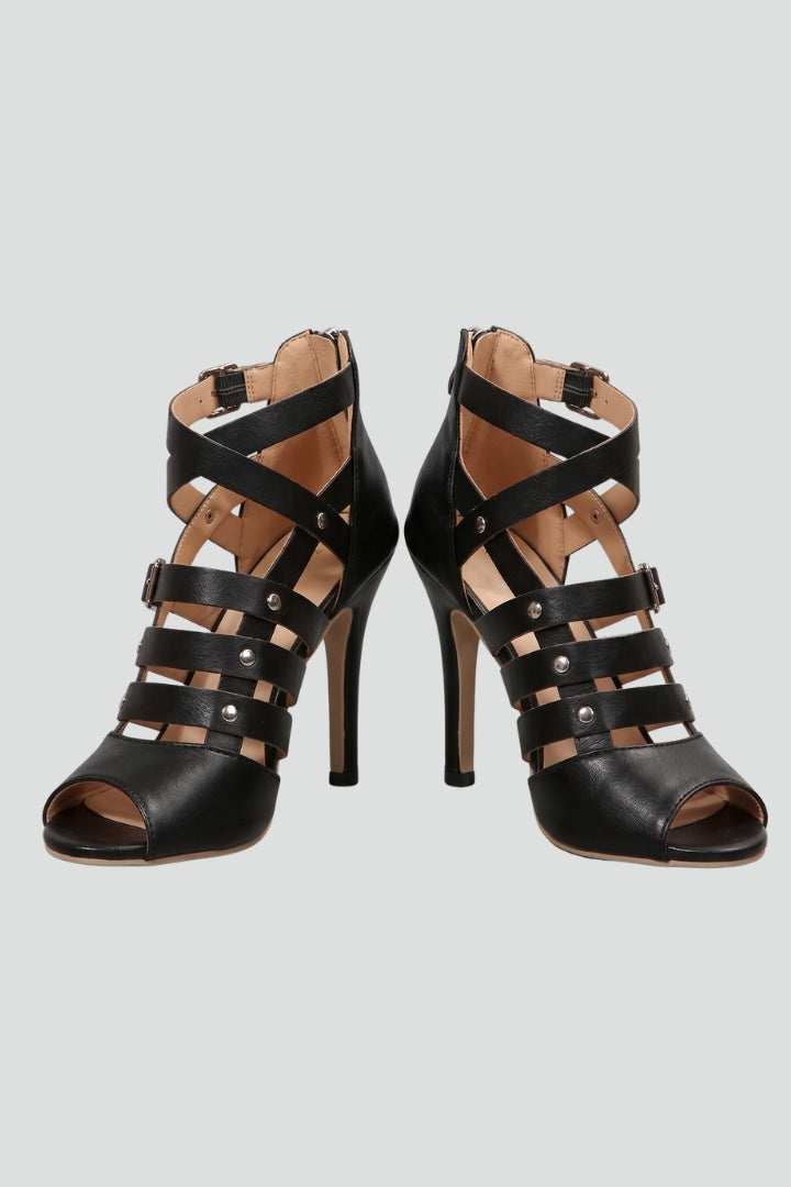 Giselle | Women Leather Sandals Stiletto Heel Zipper