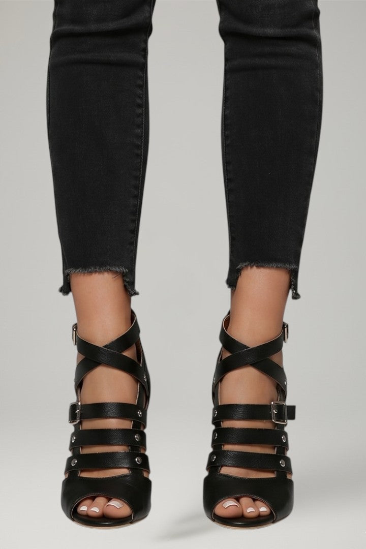Giselle | Women Leather Sandals Stiletto Heel Zipper