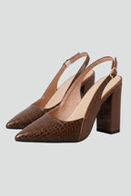 Clea | Women Leather Pointed Toe Block Heel Ankle Strap Shoes