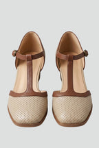 Bexcellent | Women Leather T-Strap Mid Heel Shoes Square Toe