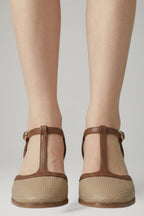 Bexcellent | Women Leather T-Strap Mid Heel Shoes Square Toe