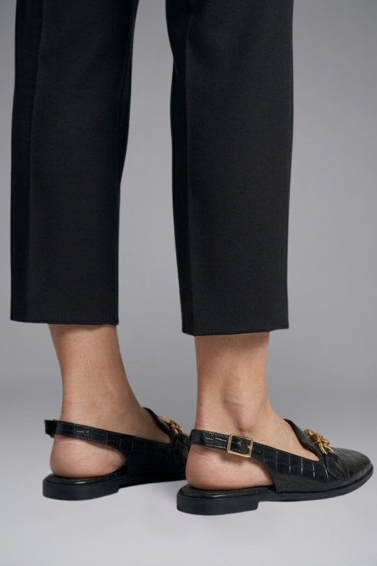 Women Leather Slingback Flats Metal Vamp Detail