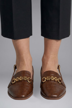 Women Leather Slingback Flats Metal Vamp Detail