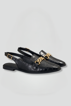 Women Leather Slingback Flats Metal Vamp Detail