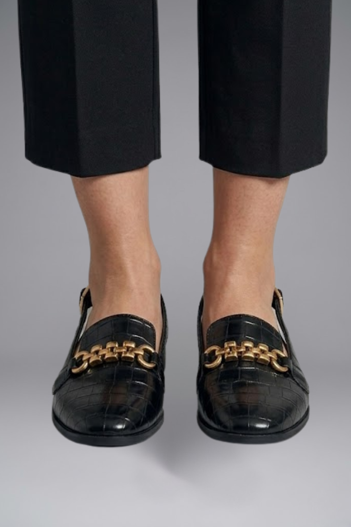 Women Leather Slingback Flats Metal Vamp Detail
