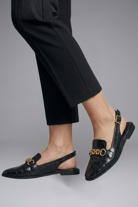 Women Leather Slingback Flats Metal Vamp Detail