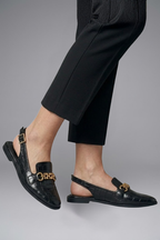 Women Leather Slingback Flats Metal Vamp Detail