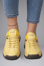 Romy | Women's Leather Trainers | Elastic Panel, EVA Sole | Slip-On