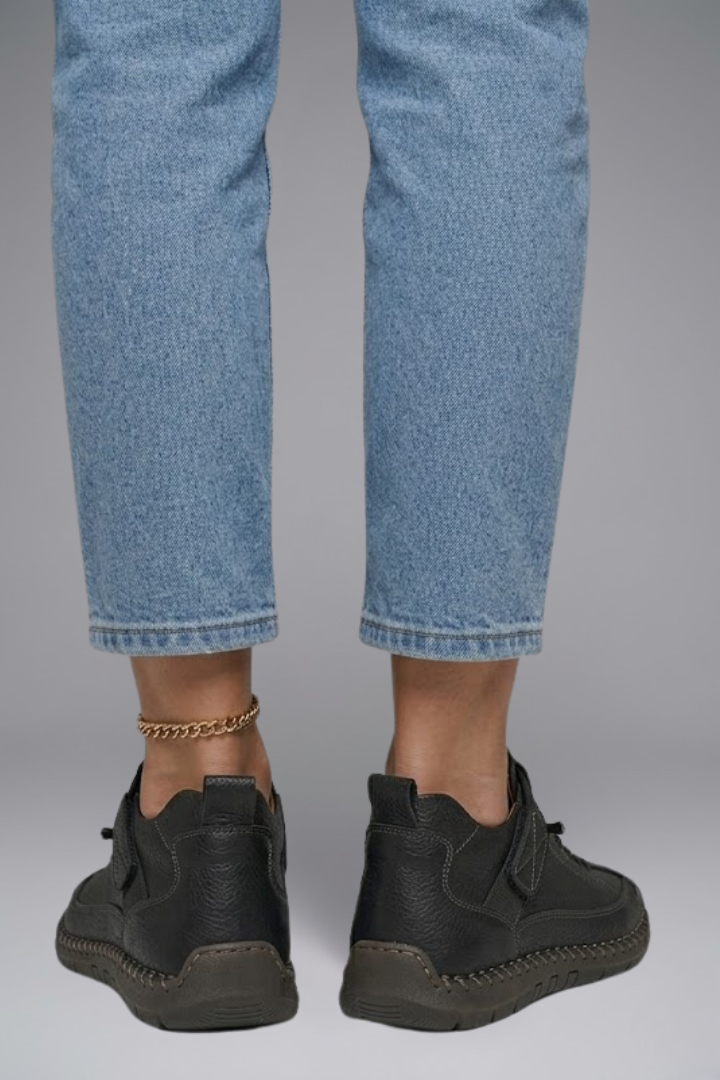 Romy | Women's Leather Trainers | Elastic Panel, EVA Sole | Slip-On