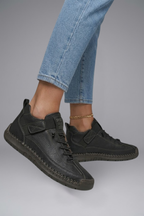 Romy | Women's Leather Trainers | Elastic Panel, EVA Sole | Slip-On