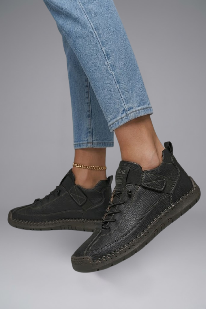 Romy | Women's Leather Trainers | Elastic Panel, EVA Sole | Slip-On