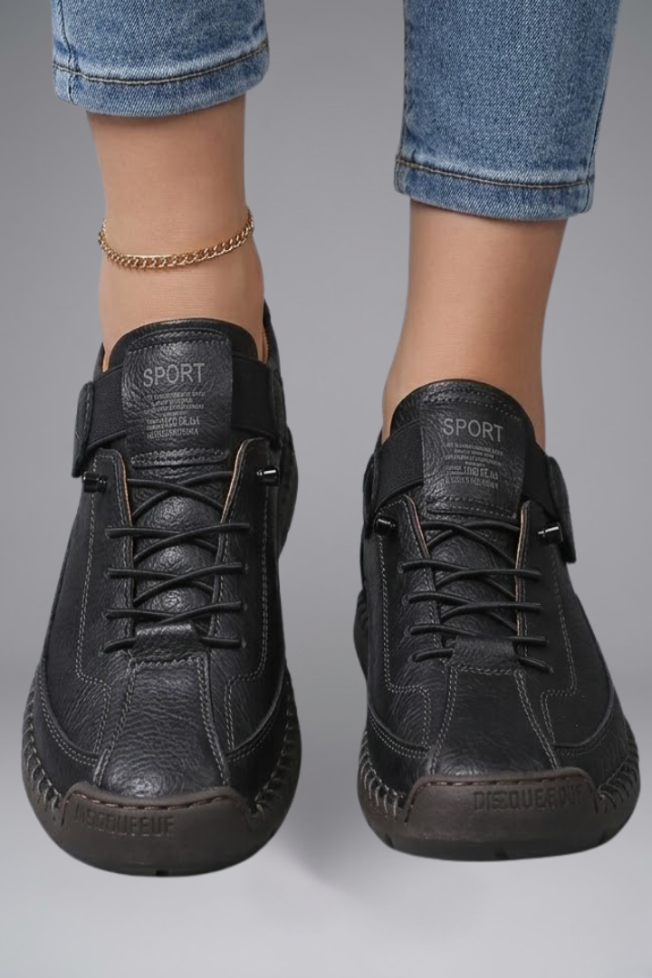 Romy | Women's Leather Trainers | Elastic Panel, EVA Sole | Slip-On