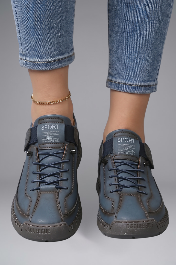 Romy | Women's Leather Trainers | Elastic Panel, EVA Sole | Slip-On