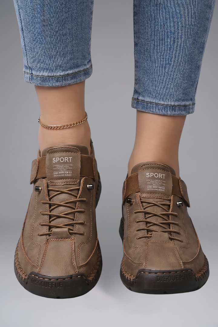Romy | Women's Leather Trainers | Elastic Panel, EVA Sole | Slip-On