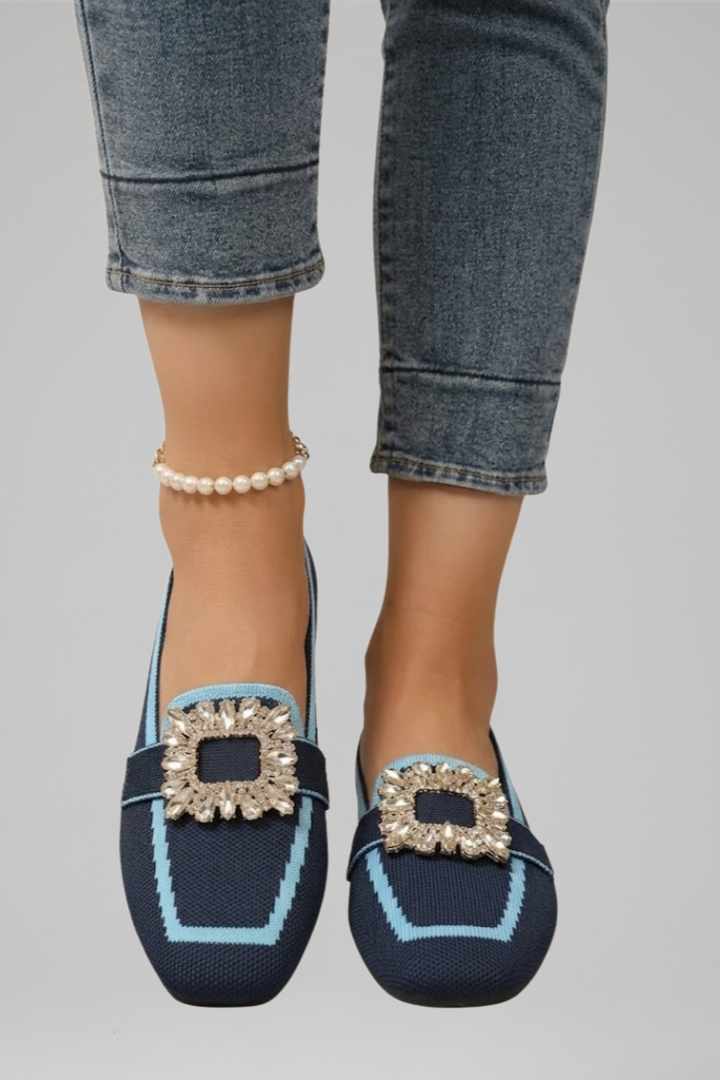 Women Loafers Square Toe Buckle Detail Slip On