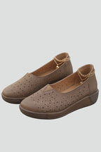 Women Leather Loafers Slip On Cushioned Wedge Sole