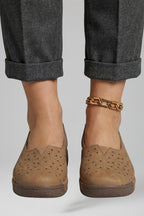 Women Leather Loafers Slip On Cushioned Wedge Sole