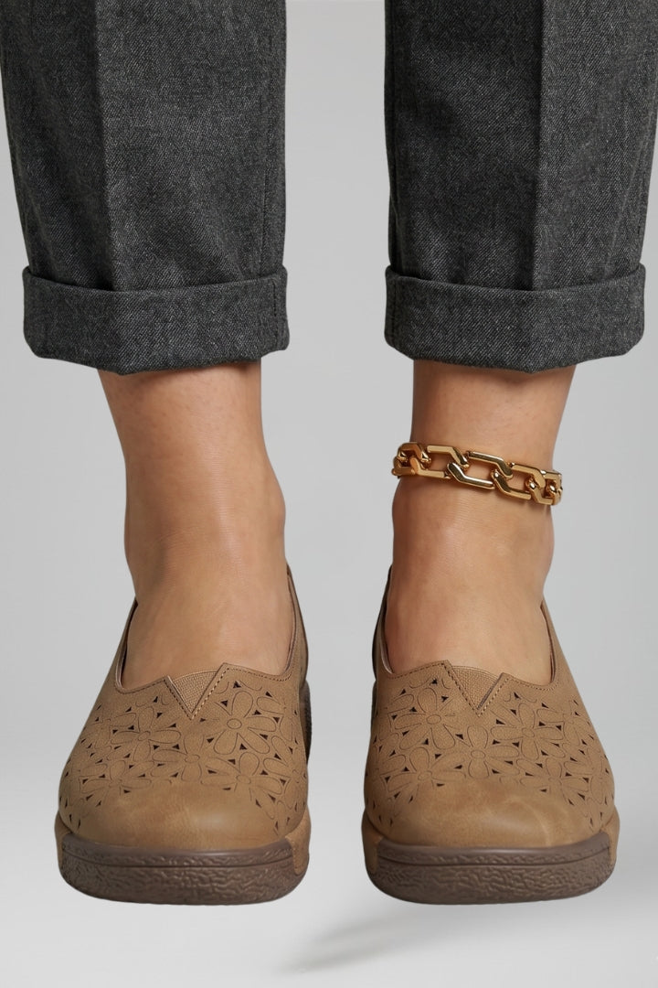 Women Leather Loafers Slip On Cushioned Wedge Sole