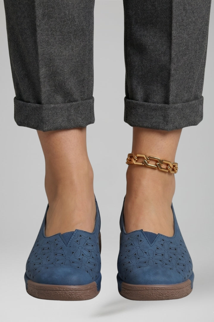Women Leather Loafers Slip On Cushioned Wedge Sole