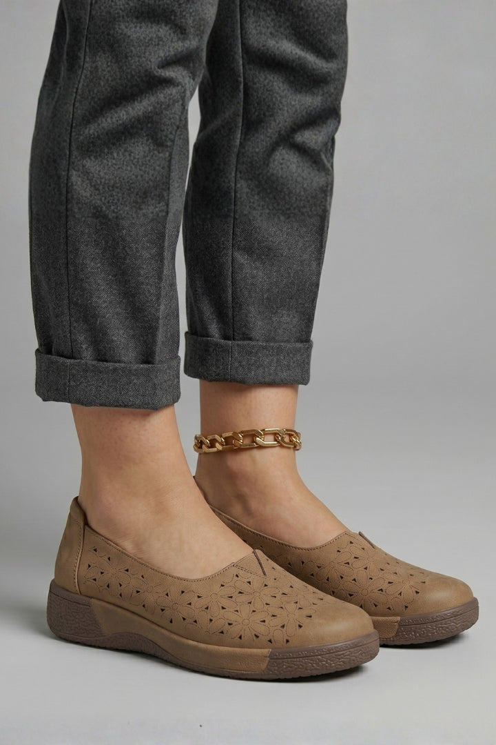Women Leather Loafers Slip On Cushioned Wedge Sole