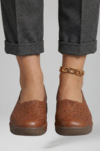Women Leather Loafers Slip On Cushioned Wedge Sole