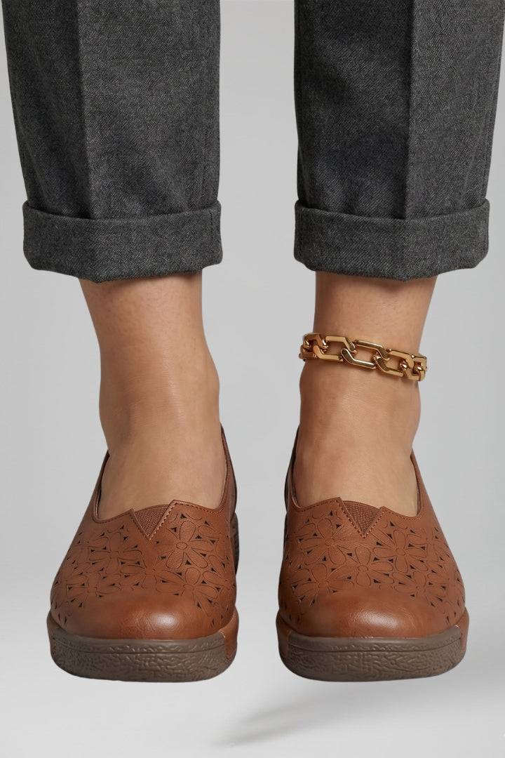 Women Leather Loafers Slip On Cushioned Wedge Sole