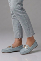 Women Slip-On Loafers Metal Accent Flat