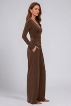 Women 2 Piece Lounge Set Wrap Top Wide Leg Pants