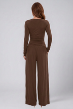 Women 2 Piece Lounge Set Wrap Top Wide Leg Pants