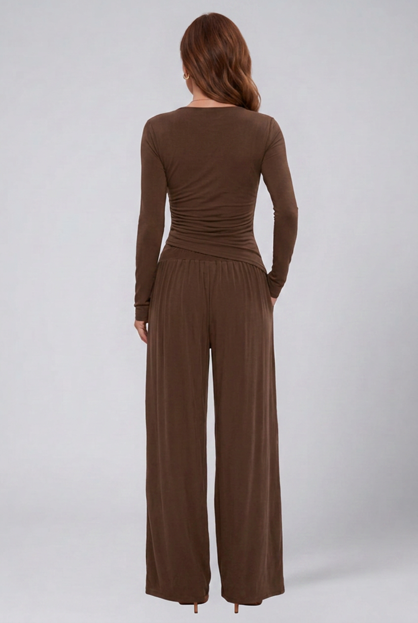 Women 2 Piece Lounge Set Wrap Top Wide Leg Pants