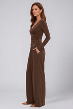 Women 2 Piece Lounge Set Wrap Top Wide Leg Pants