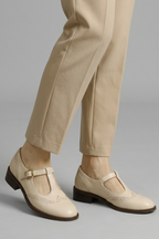 Women Mary Jane Flat Shoes T-Strap Brogue Detail