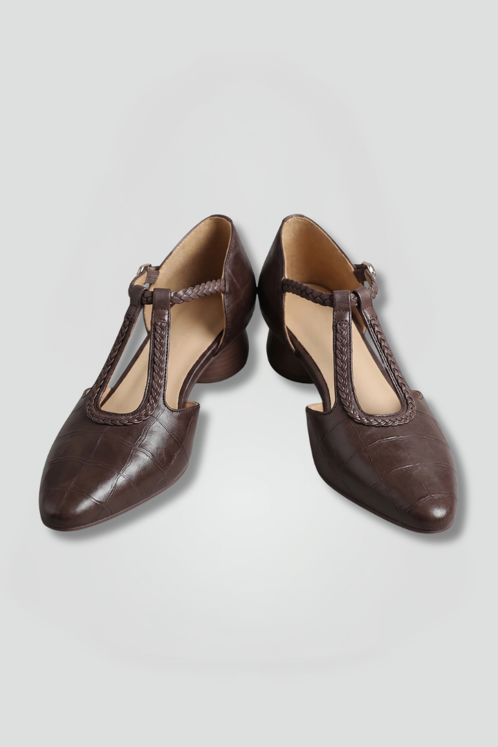 Women Mary Jane Flats Pointed Toe Buckle T-Strap