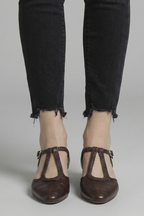 Women Mary Jane Flats Pointed Toe Buckle T-Strap