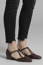 Women Mary Jane Flats Pointed Toe Buckle T-Strap