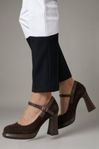 Women Mary Jane Platform Heels Square Toe Strap