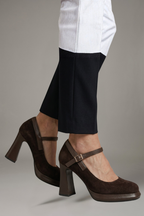Women Mary Jane Platform Heels Square Toe Strap