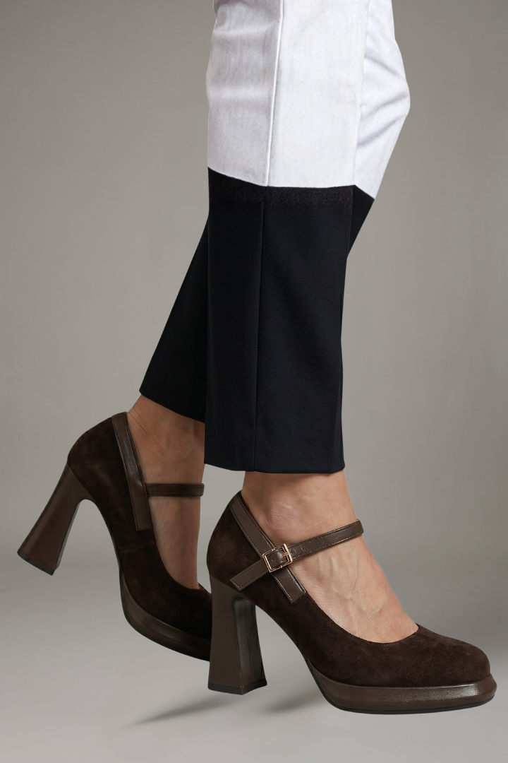 Women Mary Jane Platform Heels Square Toe Strap