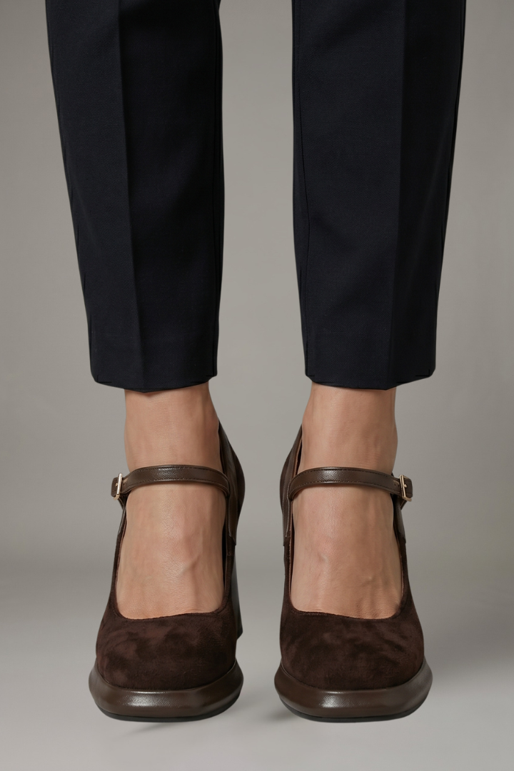 Women Mary Jane Platform Heels Square Toe Strap
