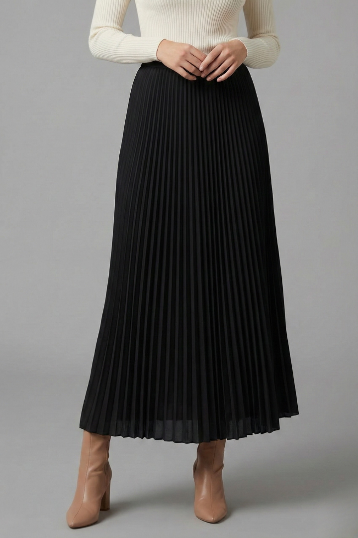 Maxi Skirt Women Full Length Pleated Elastic Waist | Ondina